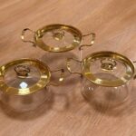 قابلمه پیرکس درب استیل طلایی 3 سایز