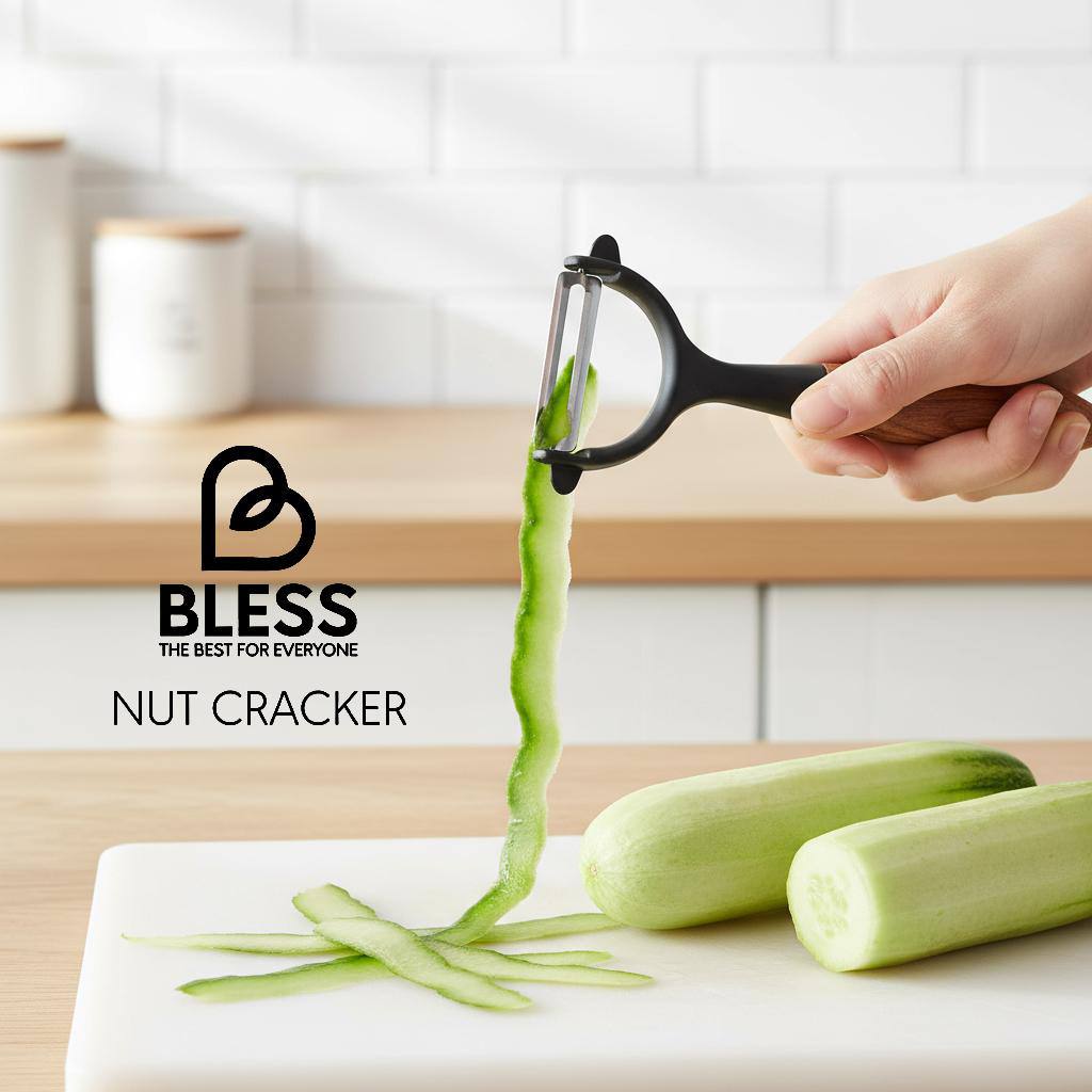 PoostKan_Kamani_05 پوست کن کمانی دسته چوبی BLESS کد 1610 مدل مشکی با تیغه تیز و دسته چوب راش